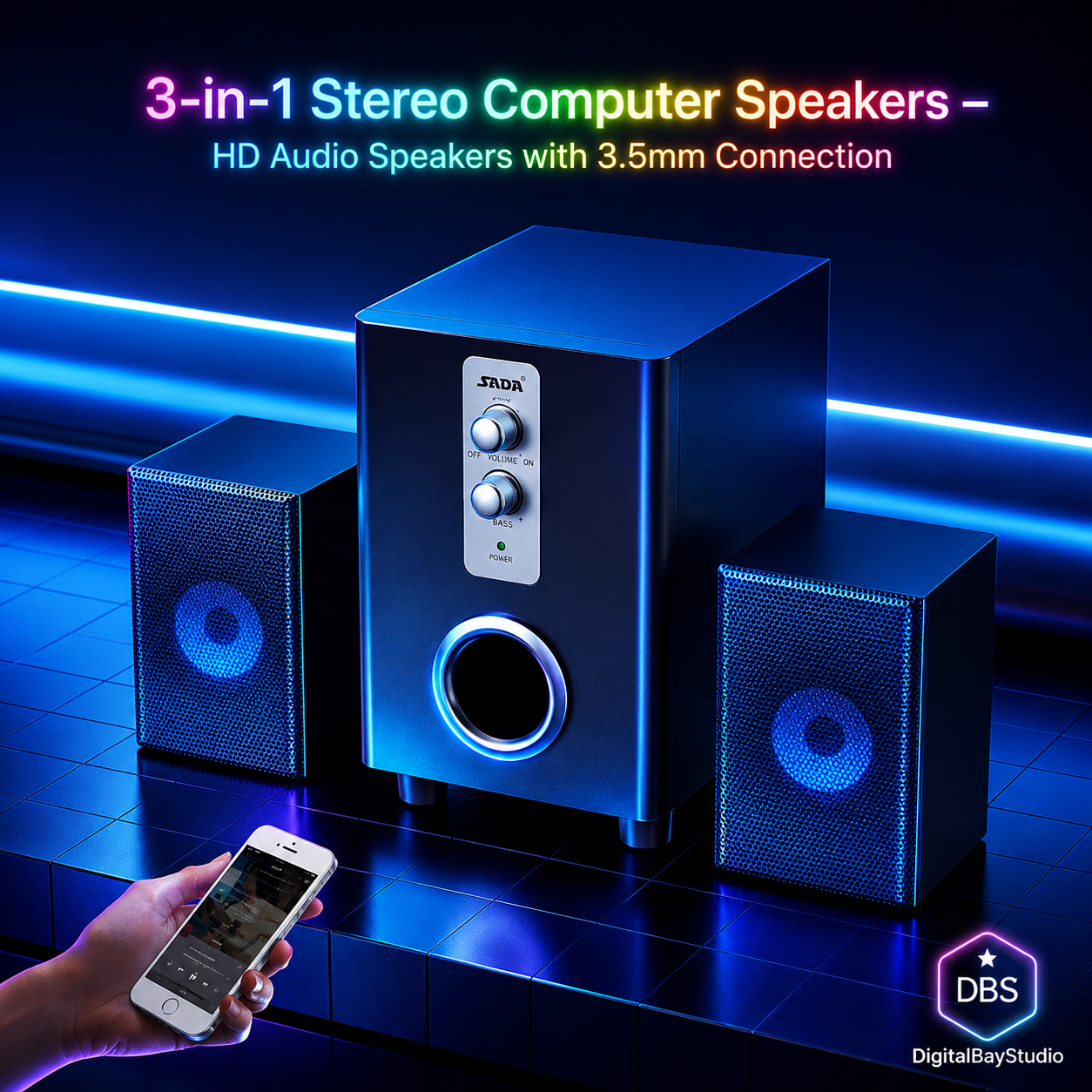 3-in-1 Stereo Computer Speakers –  HD Audio Speakers with 3.5mm Connection