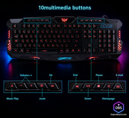 RGB Wired Gaming Keyboard & Mouse – Tricolor Luminous Gaming Set for PC & Notebook