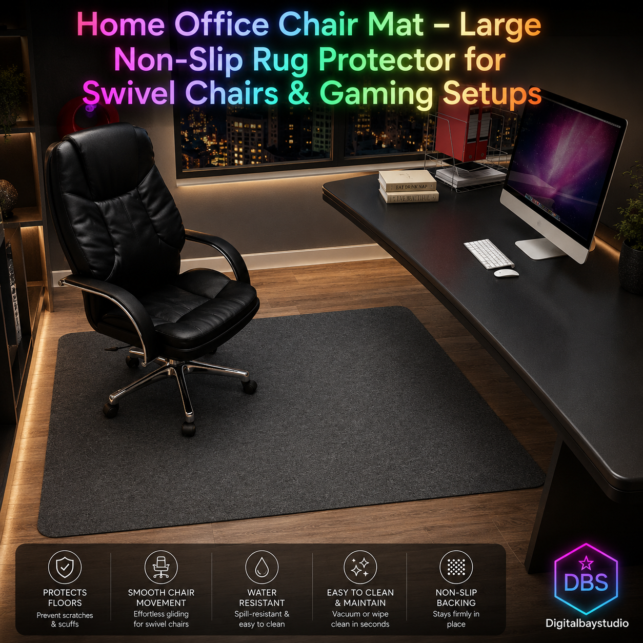 Home Office Chair Mat – Large Non-Slip Rug Protector for Swivel Chairs & Gaming Setups