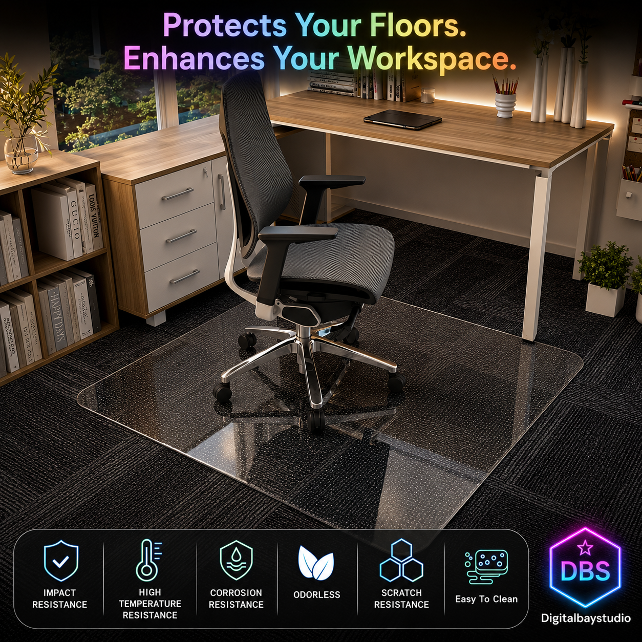 Tempered Glass Office Chair Mat – 36” x 46” Heavy Duty Floor Protector for Carpet & Hardwood