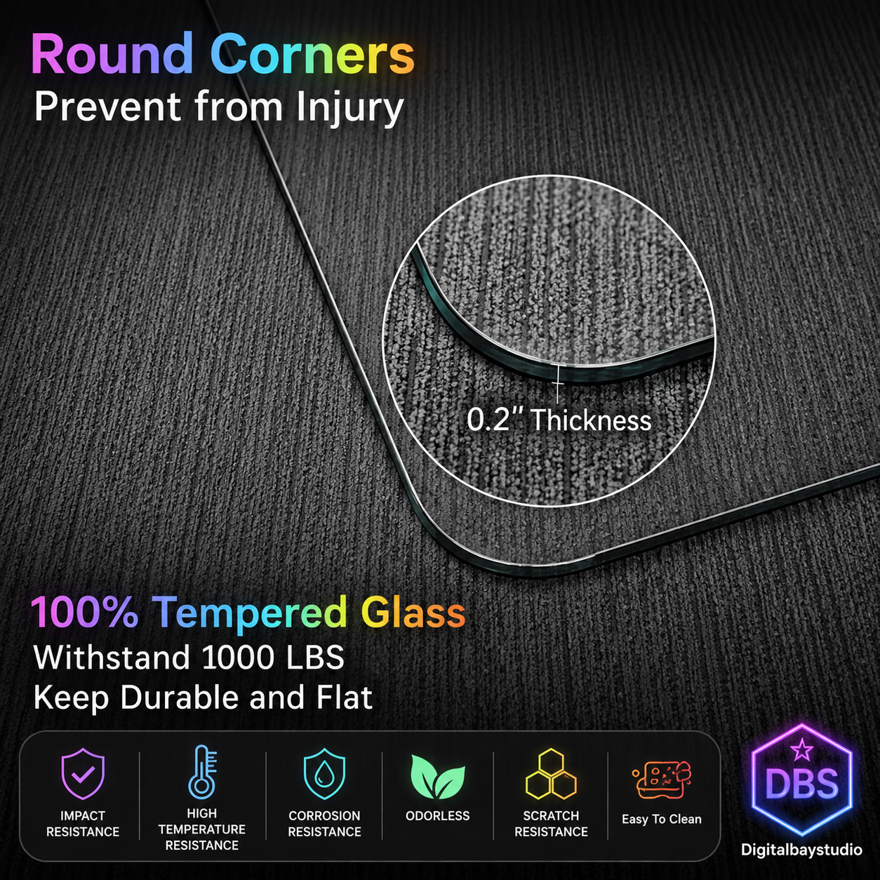 Tempered Glass Office Chair Mat – 36” x 46” Heavy Duty Floor Protector for Carpet & Hardwood