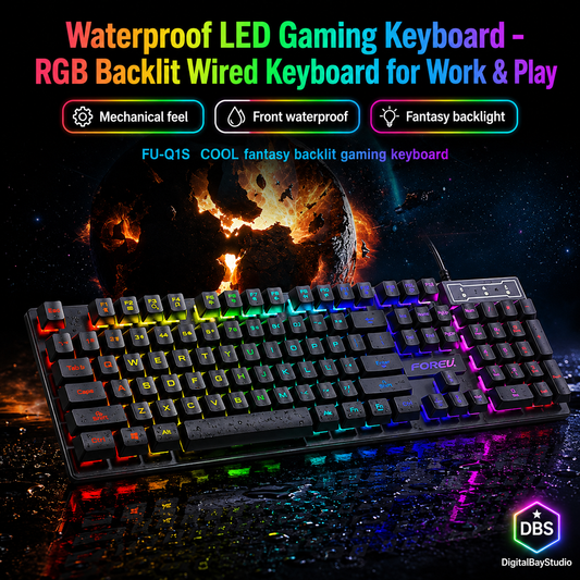 Waterproof LED Gaming Keyboard – RGB Backlit Wired Keyboard for Work & Play