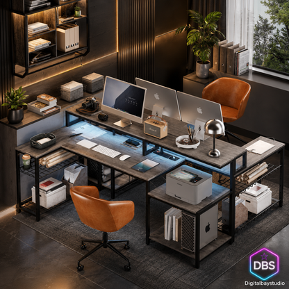 71” LED Gaming & Office Desk – L-Shaped Workstation with Monitor Stand