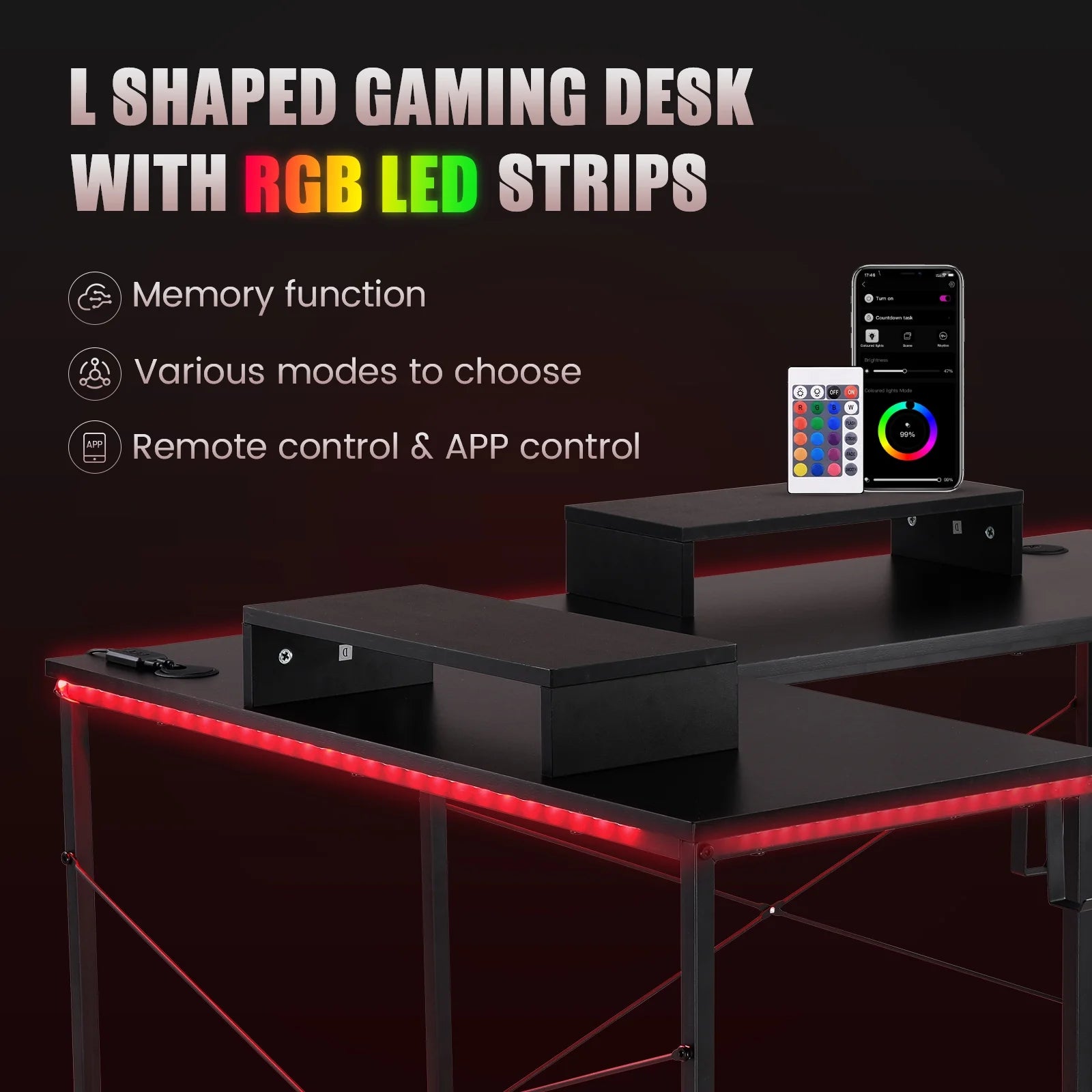 RGB LED L-Shaped Gaming Desk – Corner Computer Workstation with Storage Shelves for Ultimate Gaming Setup