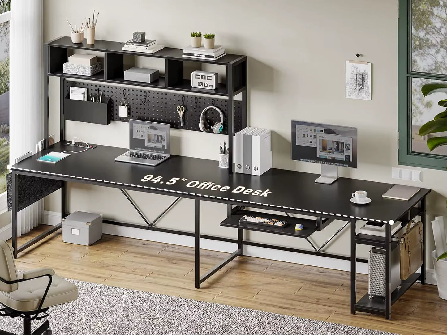 67" L-Shaped Gaming Desk with LED Lights & Power Outlet – Reversible Computer Corner Desk with Pegboard Storage for Home Office & Gaming Setup