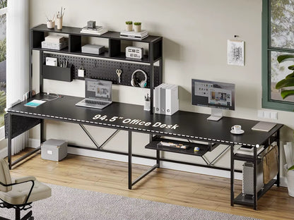 67" L-Shaped Gaming Desk with LED Lights & Power Outlet – Reversible Computer Corner Desk with Pegboard Storage for Home Office & Gaming Setup
