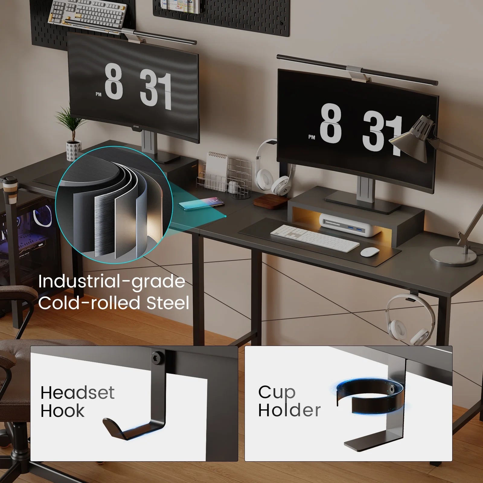 RGB LED L-Shaped Gaming Desk – Corner Computer Workstation with Storage Shelves for Ultimate Gaming Setup