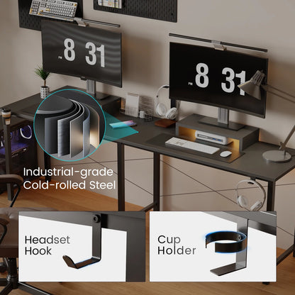 RGB LED L-Shaped Gaming Desk – Corner Computer Workstation with Storage Shelves for Ultimate Gaming Setup