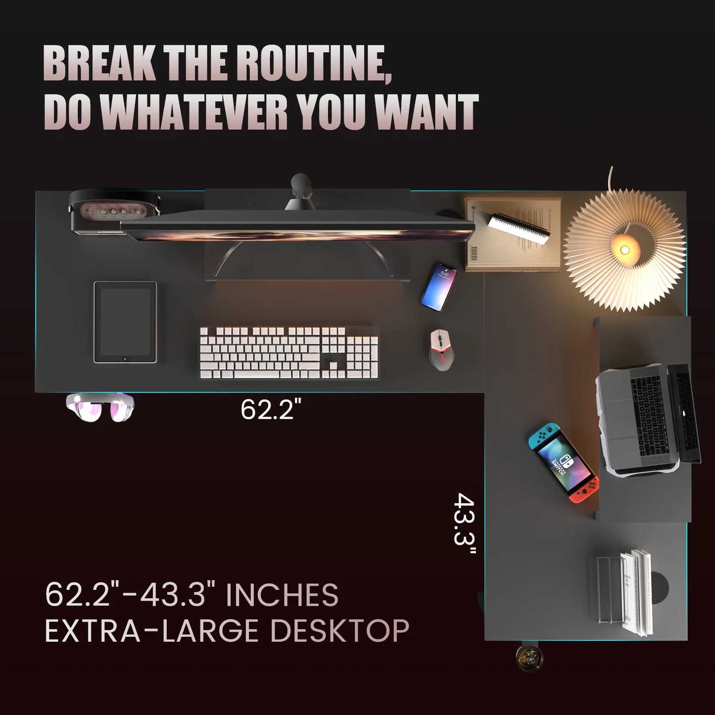 RGB LED L-Shaped Gaming Desk – Corner Computer Workstation with Storage Shelves for Ultimate Gaming Setup