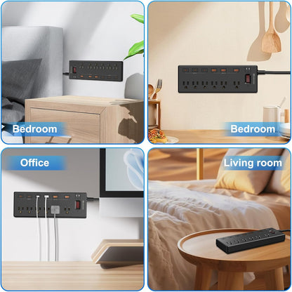 Surge Protector Power Strip – 6 AC Outlets, 6 USB Ports (USB-C + USB-A), 20W Fast Charging, 6FT Cord