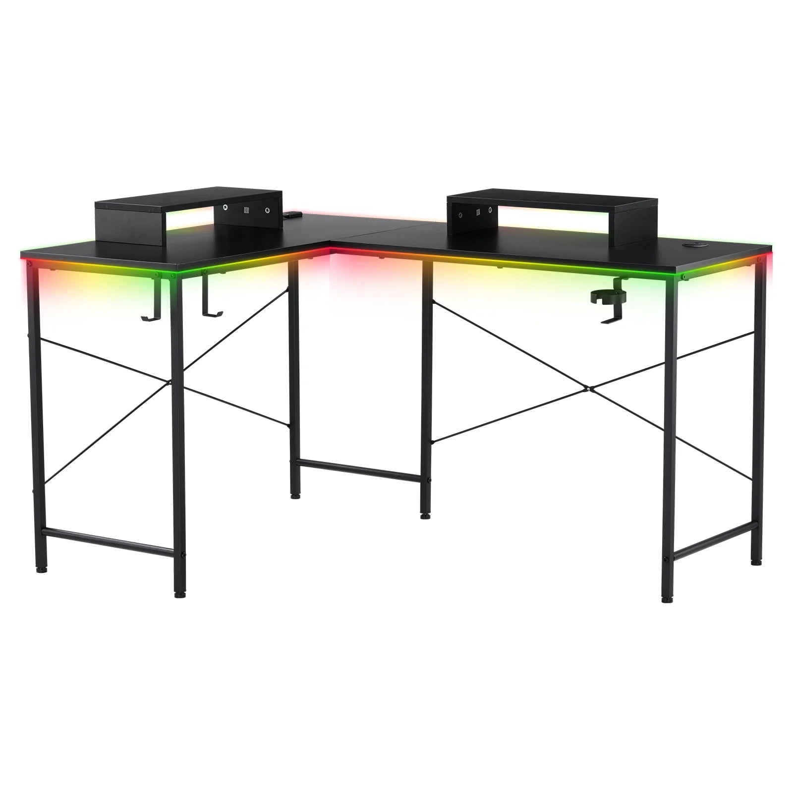 RGB LED L-Shaped Gaming Desk – Corner Computer Workstation with Storage Shelves for Ultimate Gaming Setup