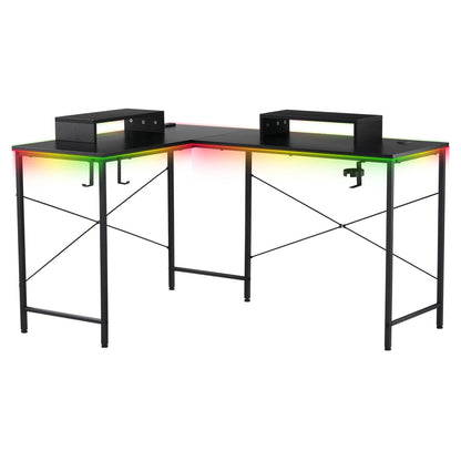 RGB LED L-Shaped Gaming Desk – Corner Computer Workstation with Storage Shelves for Ultimate Gaming Setup