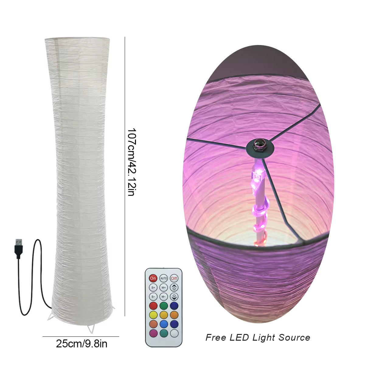 Modern RGB Smart Floor Lamp with Remote Control – Color Changing LED Ambient Paper Lamp for Living Room, Bedroom & Gaming Setup