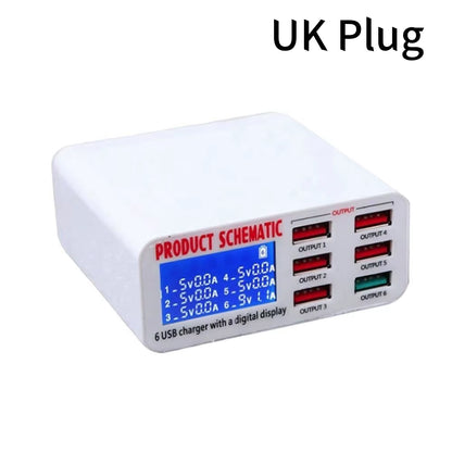 Smart 6-Port USB Charging Hub – Fast Multi-Device Charging Station with LED Power Display