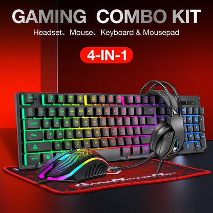4-in-1 RGB Gaming Bundle – Mechanical Keyboard, Mouse, Headset & Mouse Pad Set