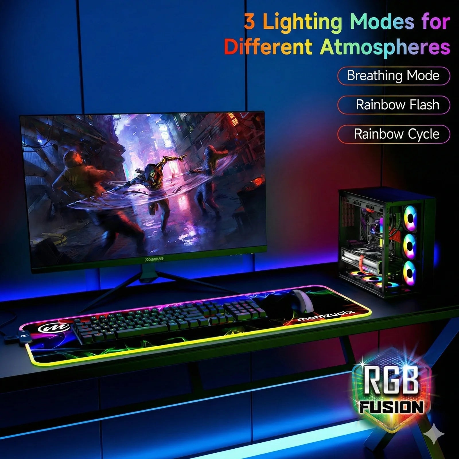 RGB Glow Gaming Mouse Pad XXL – 31.5 x 11.8 Inch LED Desk Mat with 12 Lighting Effects & Waterproof Surface